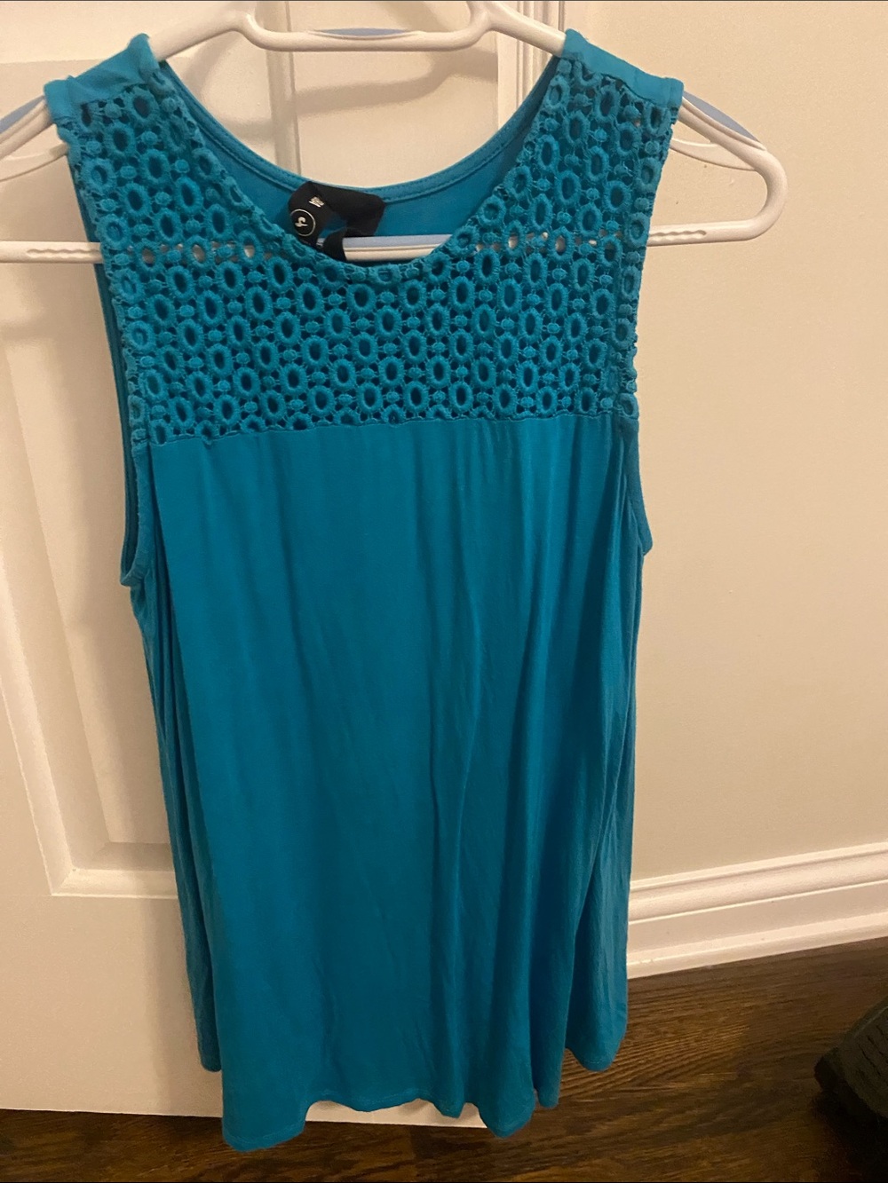 Agnes & Dora Teal Crochet Yoke Tank